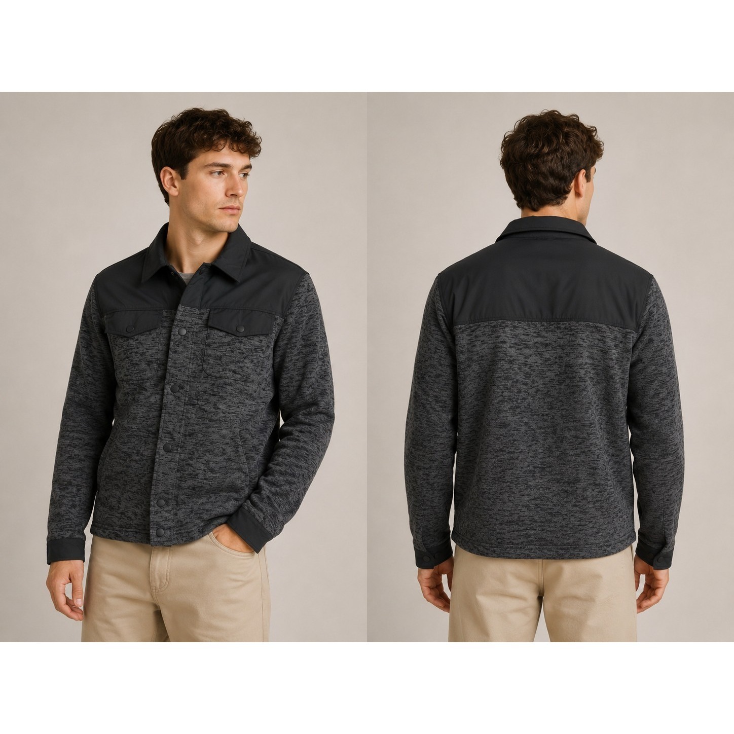 Lands' End Men's Xl Gray Snap Front Shirt Jacket Sweater Fleece Shacket